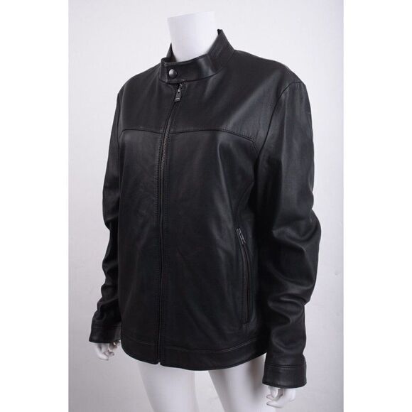 Hugo Boss Mens Black Leather Nardi Biker Jacket Coat Regular Fit US 38R NWT - Picture 5 of 8